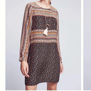 Burning Torch Anthropologie 100% Silk Norwegian Stripe Silk Dress Size L EUC